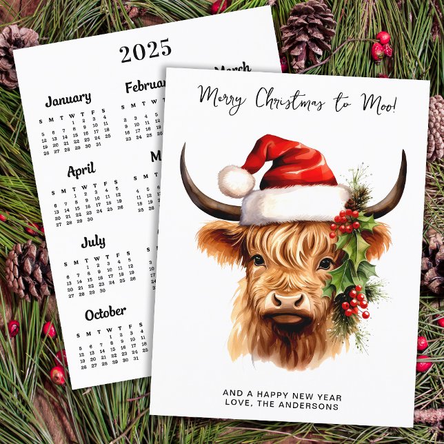 Cartão Postal De Festividades Calendário Highland Cow 2025 Cartão de Natal Feliz (Criador carregado)