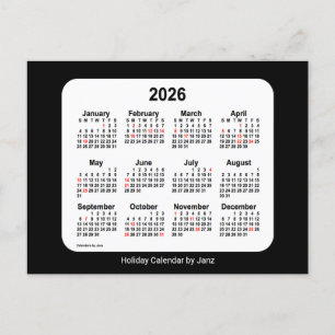 Cartão Postal De Festividades Calendário Mini Feriado Preto 2026 por Janz