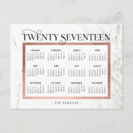 Cartão Postal De Festividades Calendário Modern Marble e Faux Rosa Dourado 2017