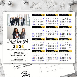 Cartão Postal De Festividades Calendário moderno 2025 Dourado Black Business 2 F