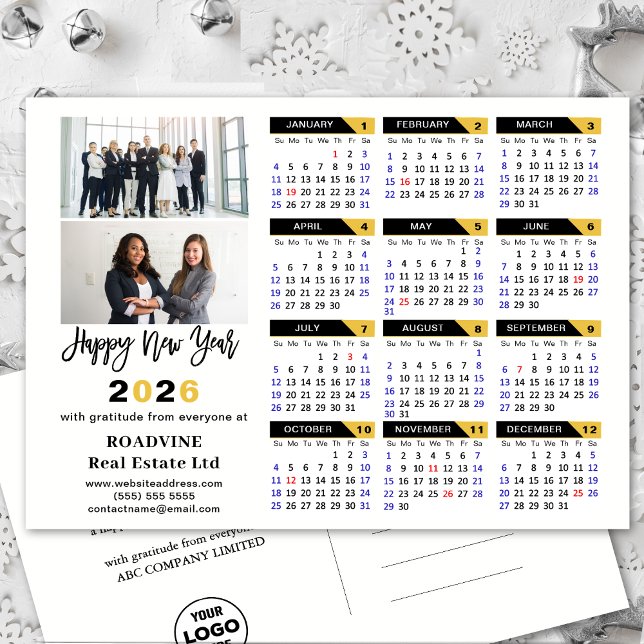 Cartão Postal De Festividades Calendário moderno 2025 Dourado Black Business 2 F (Criador carregado)