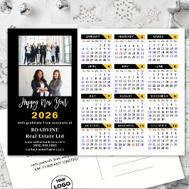 Cartão Postal De Festividades Calendário moderno 2026 Dourado Black Business 2 F