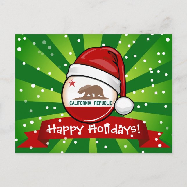 Cartão Postal De Festividades California Flag in A Santa Hat (Frente)