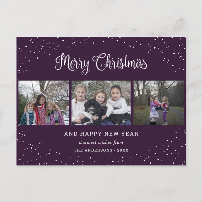 Cartão Postal De Festividades Caligrafia de Colagem de Fotografias Purple 3 (Frente)