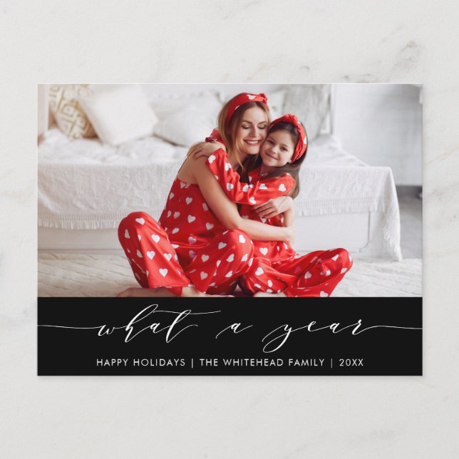 Cartão Postal De Festividades Caligrafia moderna Foto preta de ano (Frente)