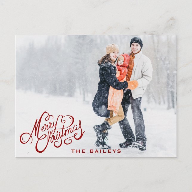 Cartão Postal De Festividades Caligrafia Moderna Fotos de Natal Feliz (Frente)