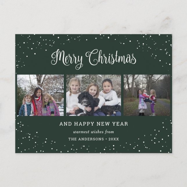 Cartão Postal De Festividades Caligrafia verde 3 fotográfica (Frente)