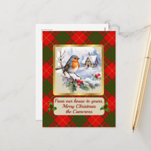 Cartão Postal De Festividades Cameron Tartan w/Robin Personalizado