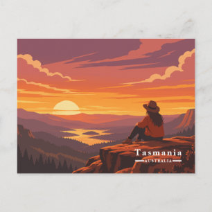 Cartão Postal De Festividades Caminante do pôr do sol da Tasmânia vintage Austrá
