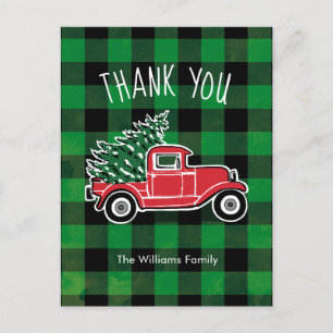 Cartão Postal De Festividades Caminhão Antigo Xadrez Verde Buffalo Agradecimento
