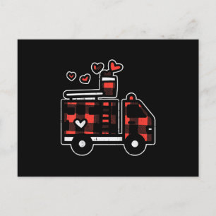 Cartão Postal De Festividades Caminhão de Bombeiros Xadrez Vermelho Dia dos Namo