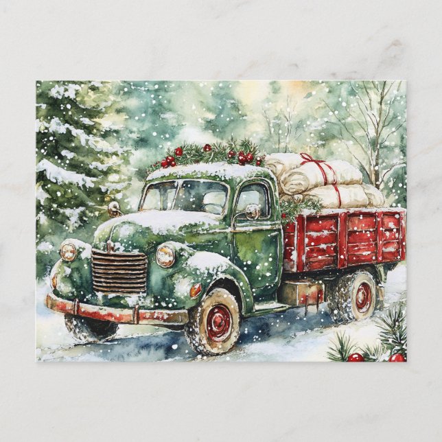 Cartão Postal De Festividades Caminhão de Carregando da Árvore de Natal (Frente)