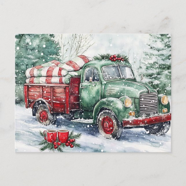 Cartão Postal De Festividades Caminhão de Carregando da Árvore de Natal (Frente)