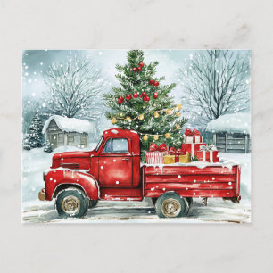 Cartão Postal De Festividades Caminhão de Carregando da Árvore de Natal