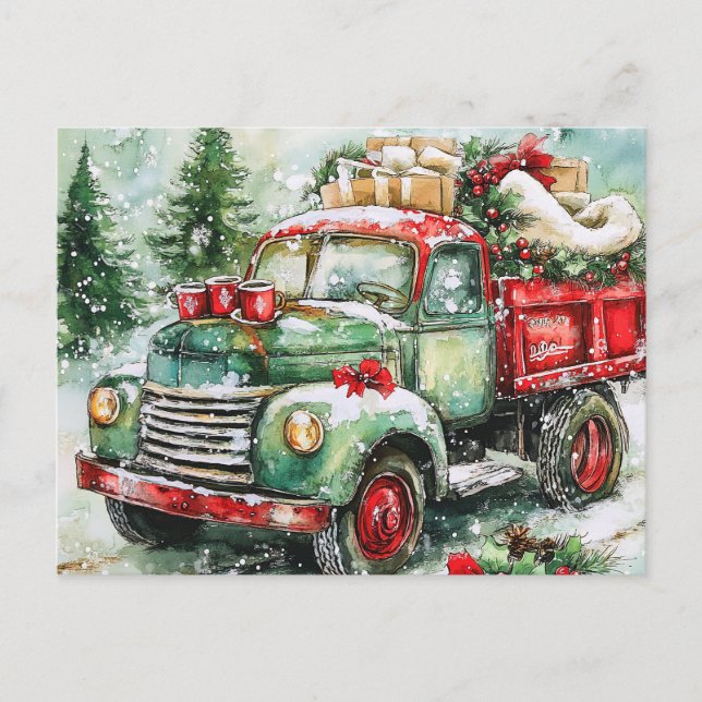 Cartão Postal De Festividades Caminhão de Carregando da Árvore de Natal (Frente)