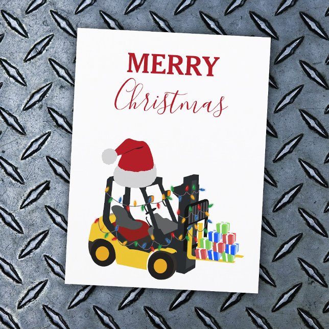 Cartão Postal De Festividades Caminhão de empilhadeira de Natal (Christmas Forklift Truck Holiday Postcard)