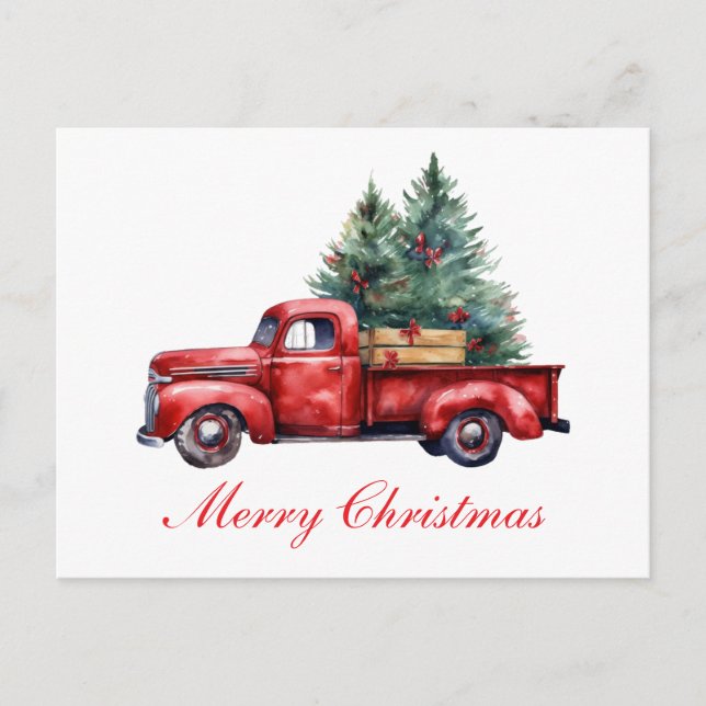 Cartão Postal De Festividades Caminhão de Natal com árvore2 (Frente)