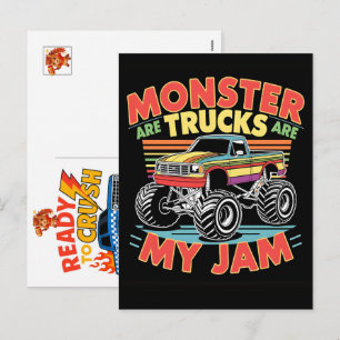Cartão Postal De Festividades Caminhão Monstro para Menino de Aniversário, Crian