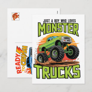 Cartão Postal De Festividades Caminhão Monstro para Menino de Aniversário, Crian