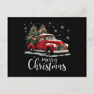 Cartão Postal De Festividades Caminhão Vermelho Antigo Papai Noel Árvore Feliz N