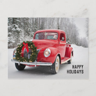 Cartão Postal De Festividades Caminhão Vermelho com Frota de Natal