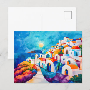 Cartão Postal De Festividades Caminho de Santorini para o Mar