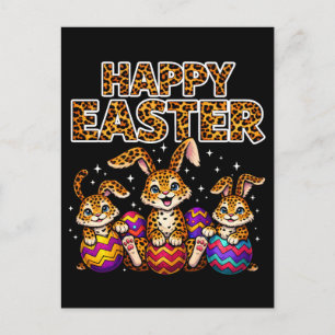 Cartão Postal De Festividades Camiseta Coelho de Páscoa Ovos Xadrez Leopardo