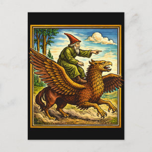 Cartão Postal De Festividades Camiseta de Fantasia Retro Medieval com Cavaleiro 