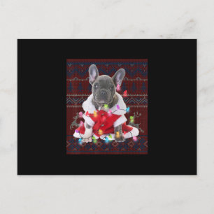 Cartão Postal De Festividades Camiseta Feia de Natal Cachorro Bulldogue Francês