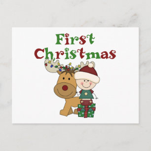 Cartão Postal De Festividades Camisetas e Presentes do Primeiro Natal dos Renas