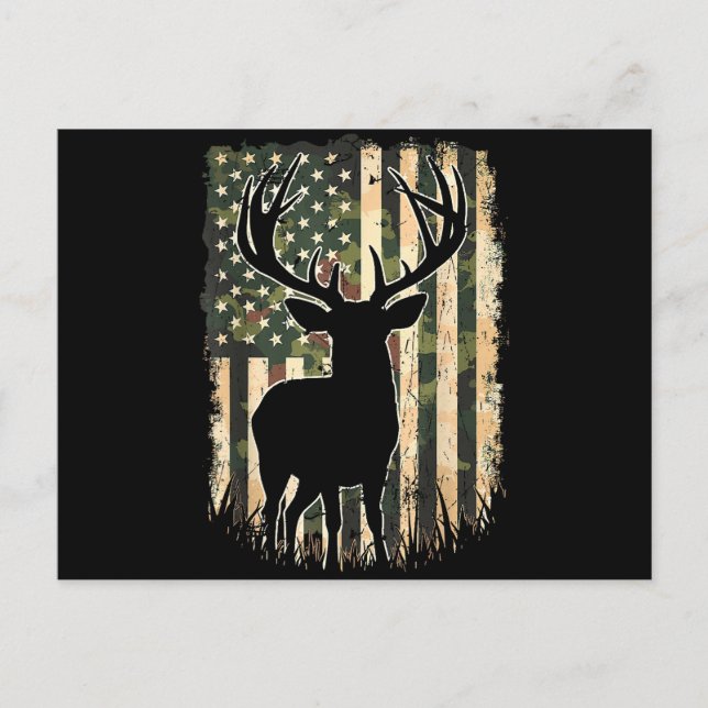 Cartão Postal De Festividades Camo US Flag Deer Hunting Camoflage Hunter (Frente)