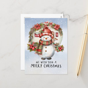 Cartão Postal De Festividades Camper Snowman A Acampar O Natal
