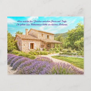 Cartão Postal De Festividades Campo de algodão com paisagem de jardim de Lavanda