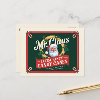 Cartão Postal De Festividades Cana doce rico extra Sr. Claus