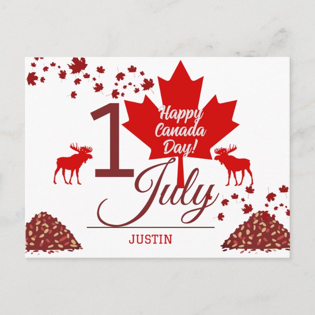 Cartão Postal De Festividades Canada Maple Leaf, Happy canada day, 1rua de julho (Frente)