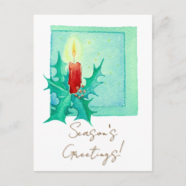 Cartão Postal De Festividades Candle and holly Christmas Card (Frente)