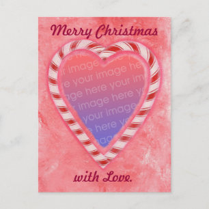 Cartão Postal De Festividades Candy Cane Heart Add Photo Christmas Postcards