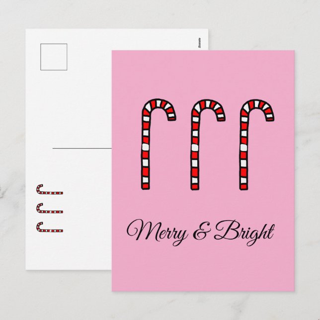 Cartão Postal De Festividades Candy Cane Merry & Bright (Frente/Verso)