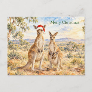 Cartão Postal De Festividades Canguru de Natal Usando Chapéu de Papai Noel Gumtr