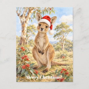 Cartão Postal De Festividades Canguru de Natal Vestindo Chapéu de Papai Noel Gum