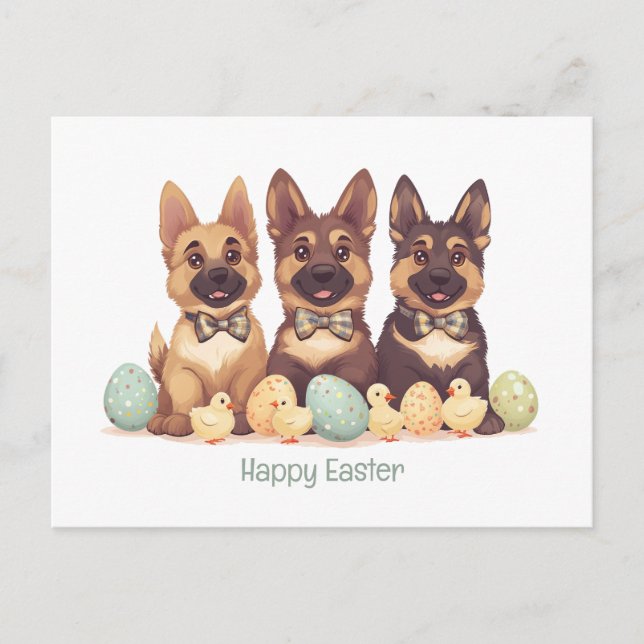 Cartão Postal De Festividades Caninos do German shepherd do felz pascoa (Frente)
