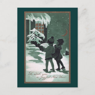Cartão Postal De Festividades Cantando Songsters Espalhando Ano Novo
