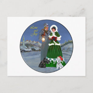 Cartão Postal De Festividades Cânticos de Natal de Westie e Scottie
