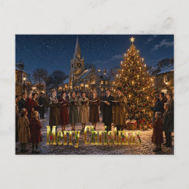 Cartão Postal De Festividades Cantores de Natal dos anos 50 na Praça da Aldeia