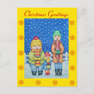 Cartão Postal De Festividades cantores engraçados de carol na design de natal da