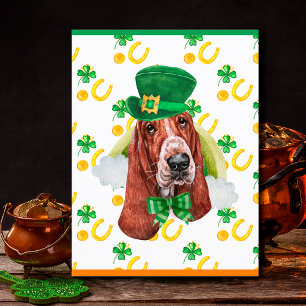 Cartão Postal De Festividades Cão Basset Hound Trevo Dia de São Patrício