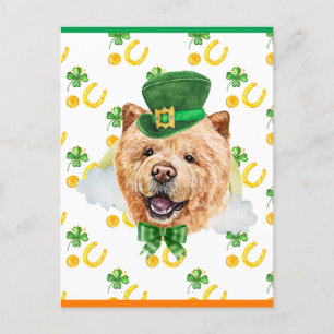 Cartão Postal De Festividades Cão Chow Chow Trevo Dia de São Patrício