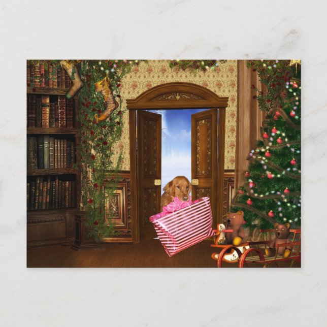 Cartão Postal De Festividades Cão comprado de Natal (Frente)