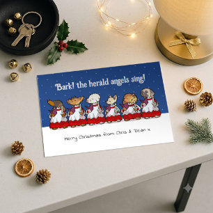 Cartão Postal De Festividades Cão de Brinquedo Engraçado Coro de Natal Cartoon D