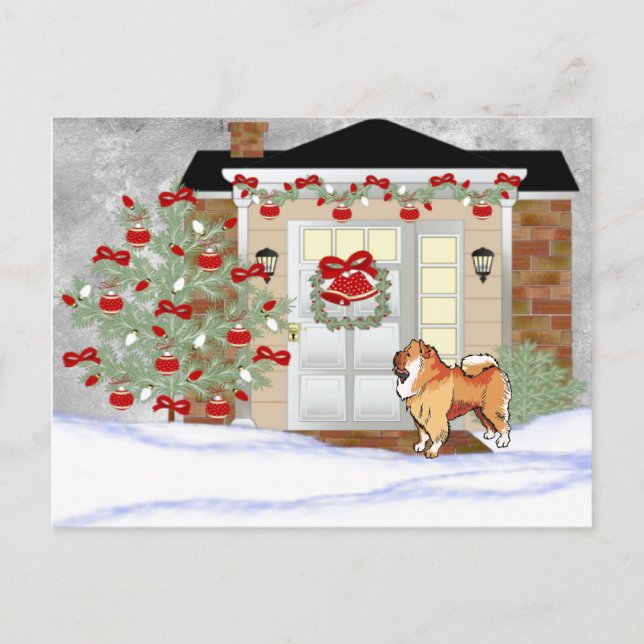 Cartão Postal De Festividades Cão de Chow de Natal (Frente)